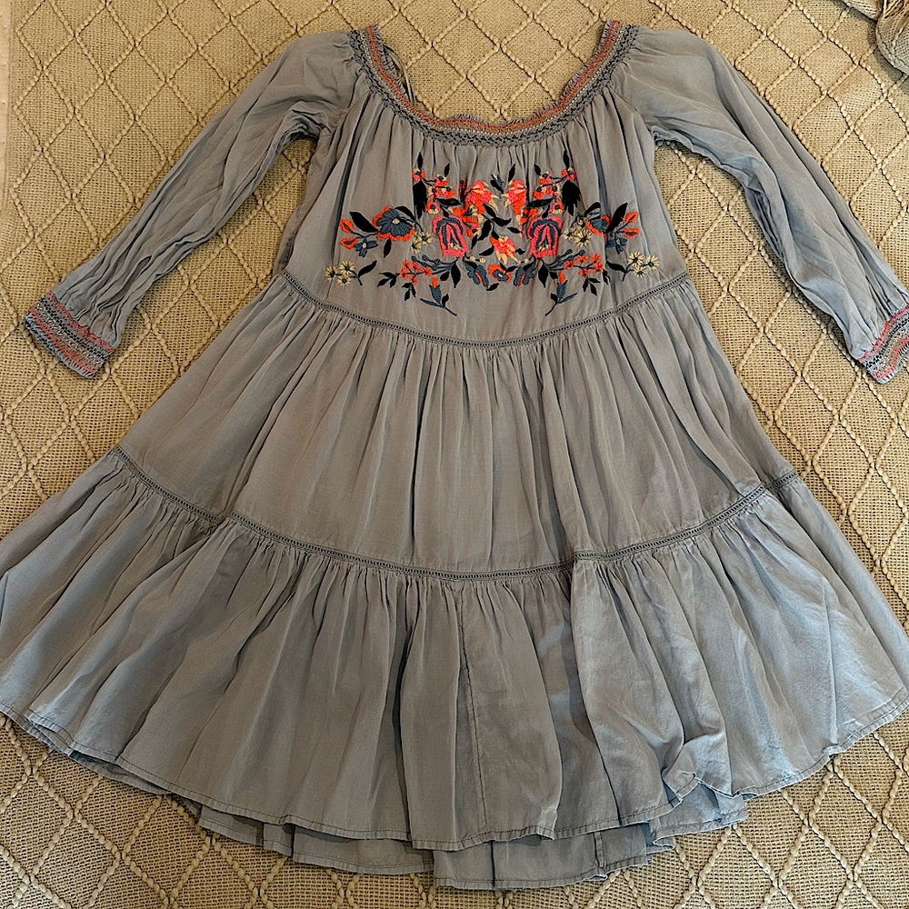 Free People blue dress with floral embroidery size L